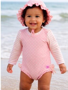 RuffleButts Pink & White Rash
Guard One-Piece Swimsuit
18-24M Beach Pool Preppy